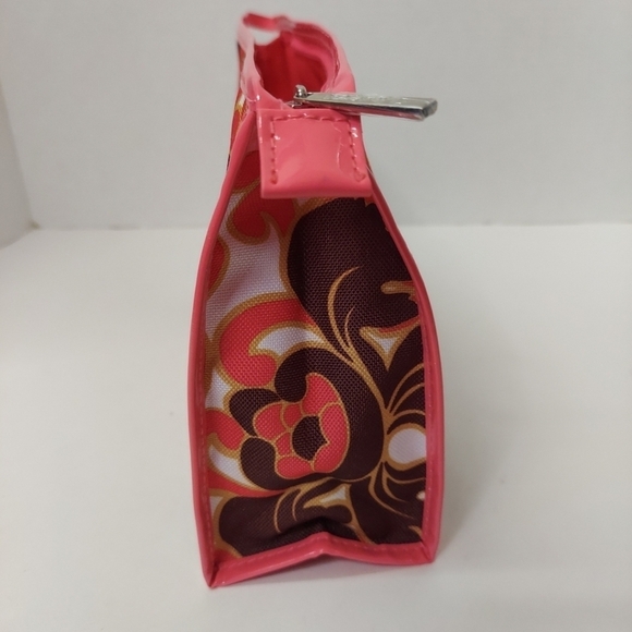 Milly for Clinique Make Up Bag Cosmetic Case Zipper Pink Brown Flower Floral - Picture 8 of 12